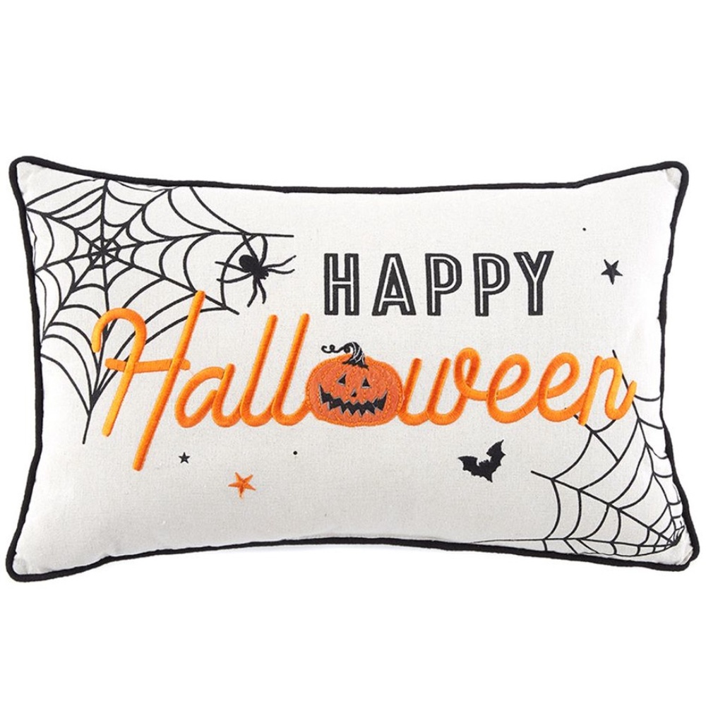 Happy Halloween Spider Webs & Bats Accent Decorative  Pillow 20 x 12  New - Picture 2 of 3